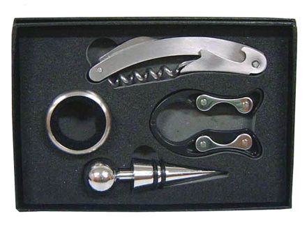 Cód. 143060 - Kit Vinho para brindes com 4 peças em Inox